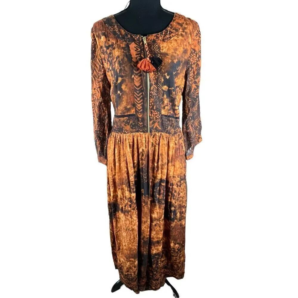 Soft Surroundings Venetian boho maxi dress Burnt Orange Black Stevie Nicks 10